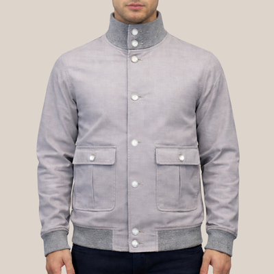 Light grey button-up dress bomber