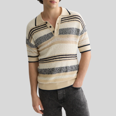 Cream structured knit polo